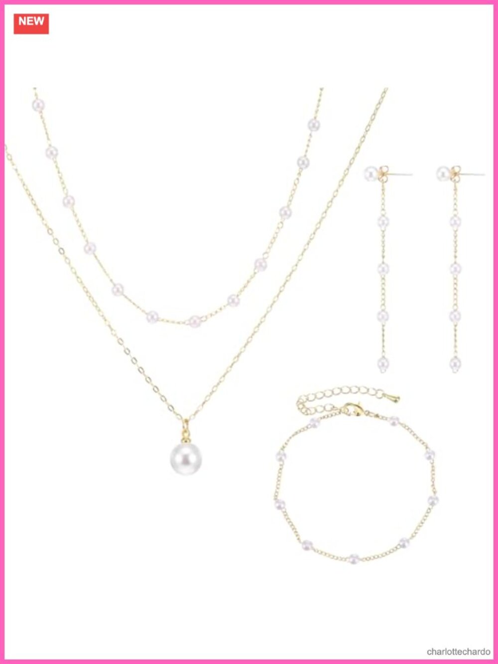 Pearl Choker Necklace Earrings Bracelet Set Bridal Wedding Jewelry